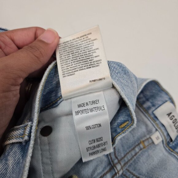 Agolde Light Wash Parker Long Distressed Denim Shorts High Rise Women's Size 33 - Picture 8 of 9